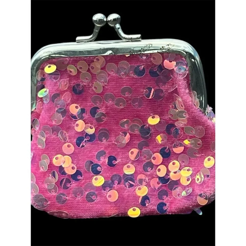 Pink Sequin Coin Purse with Snap Closure for Women or Girls​